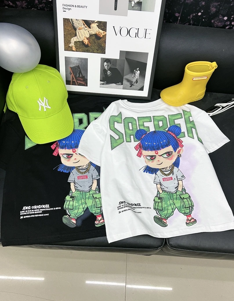 【现货 定制嘻哈风】重工涂鸦儿童短袖韩版男女童短袖66807