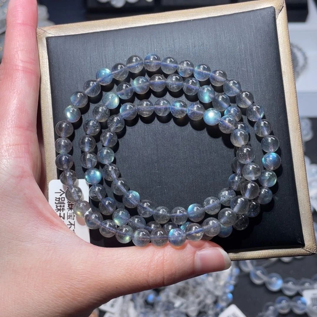 未镶嵌长石手链多圈马岛蓝绿光6m+