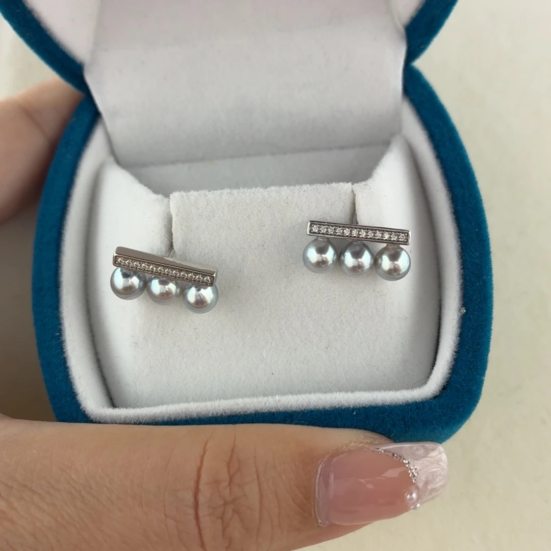 海水珍珠银S925镶嵌耳饰