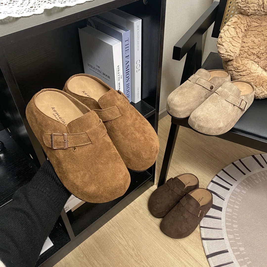 2025秋季新款时尚百搭金属扣勃肯鞋设计感经典小个子增高包头拖