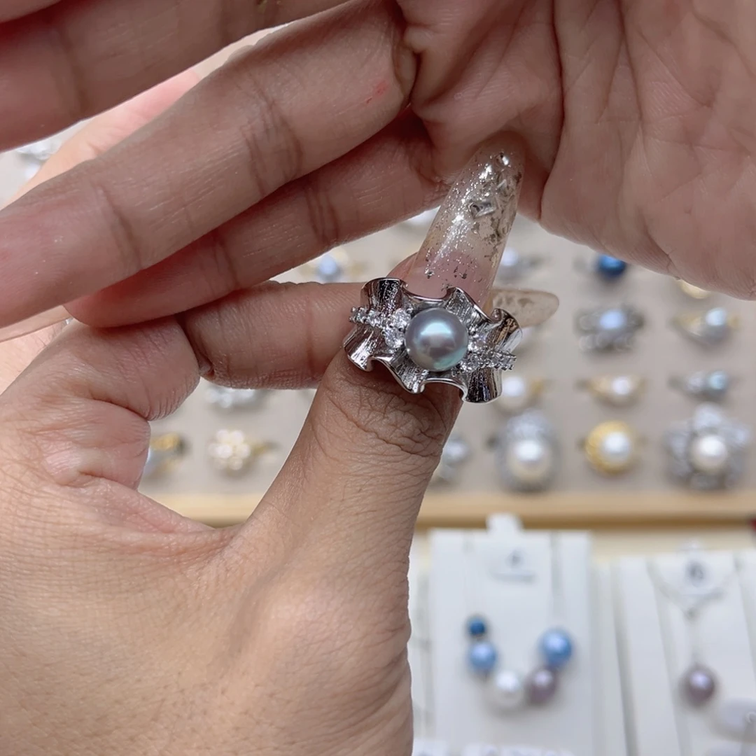 麻****戒指淡水珍珠合金