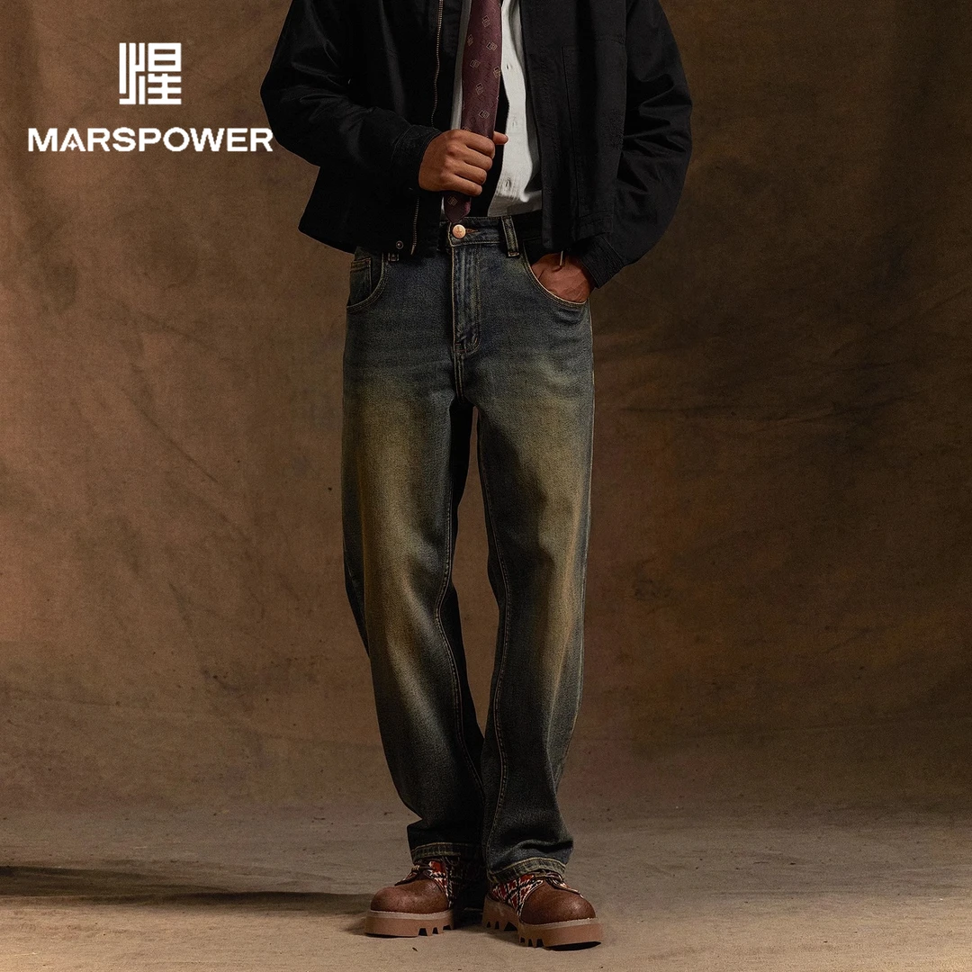 2025春夏季新款水洗牛仔裤男士潮牌美式复古宽松大码直筒休闲裤