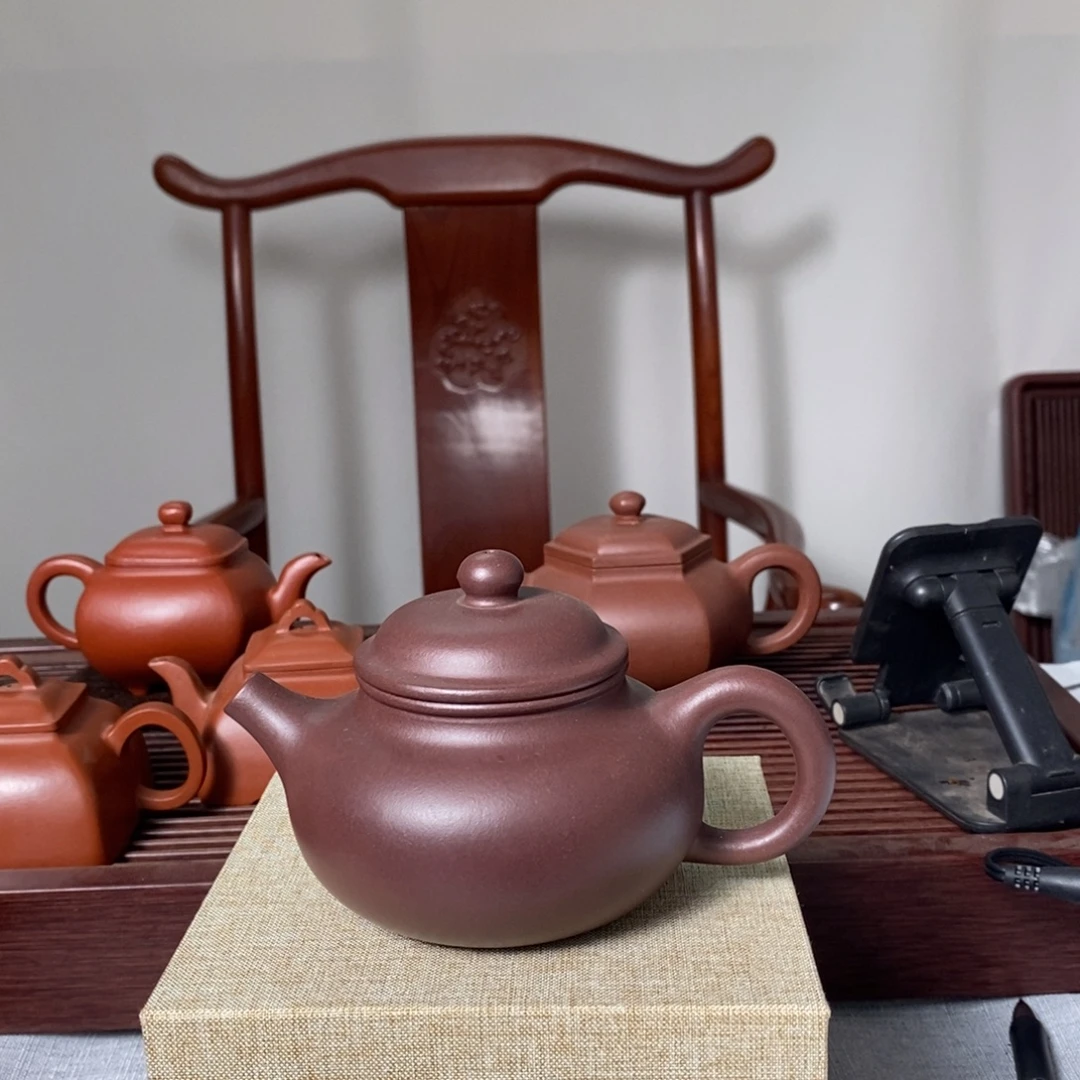 紫砂茶壶紫泥扁容天
