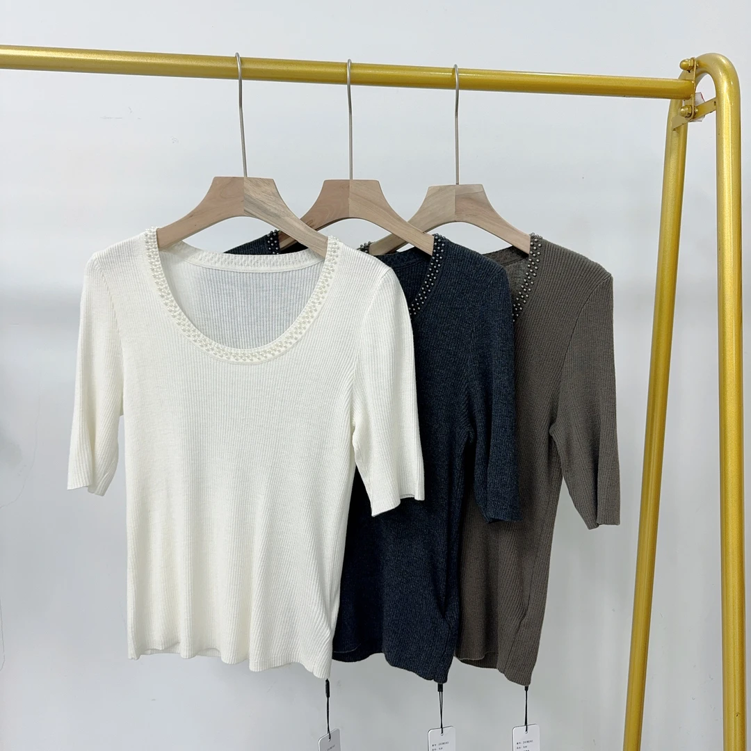 【羽*沙】短袖针织T恤2024年秋季新款打底衣243M193