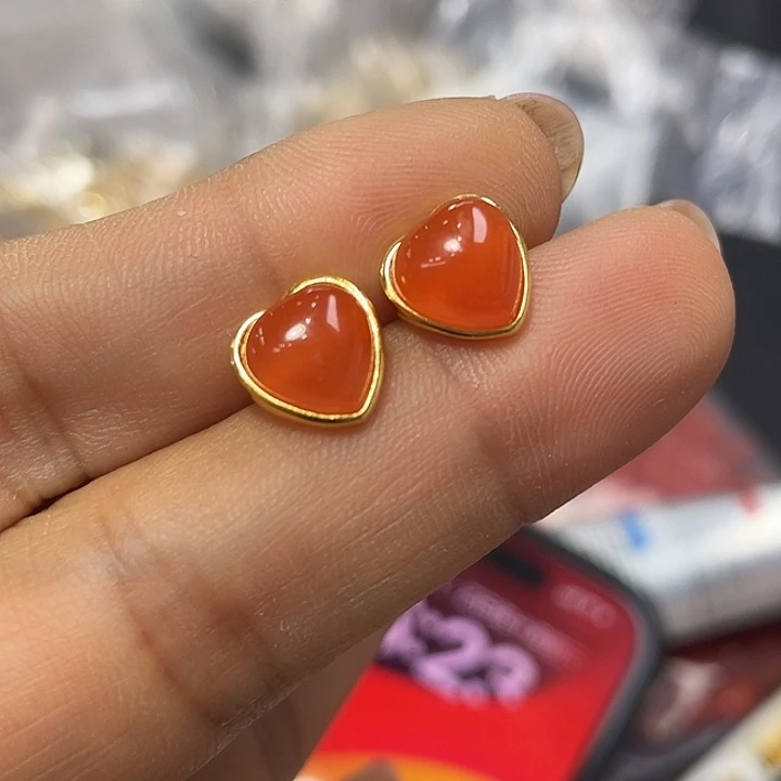 南红玛瑙银S925镶嵌耳饰颜色多样性发货拍一发一