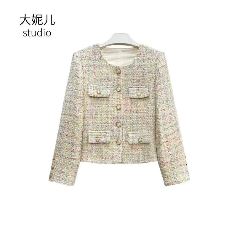 橘子星2025秋季新款小香风短外套女24016白杏