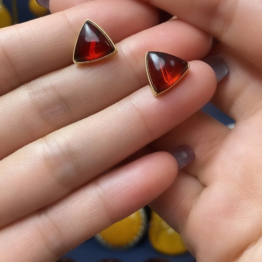 血珀耳饰银S925镀金镶嵌