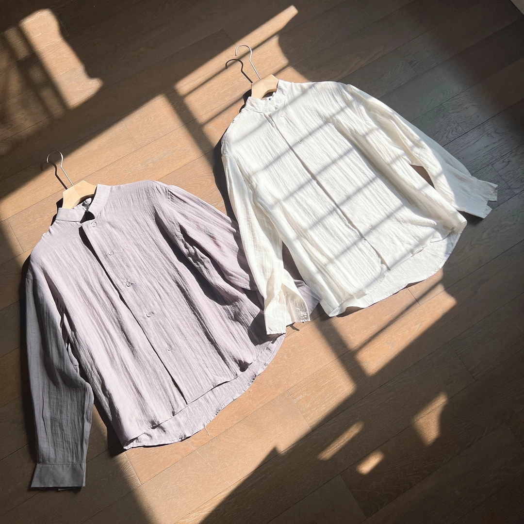 【25FW】春季新款亚麻质感简约肌理感立领新中式衬衫