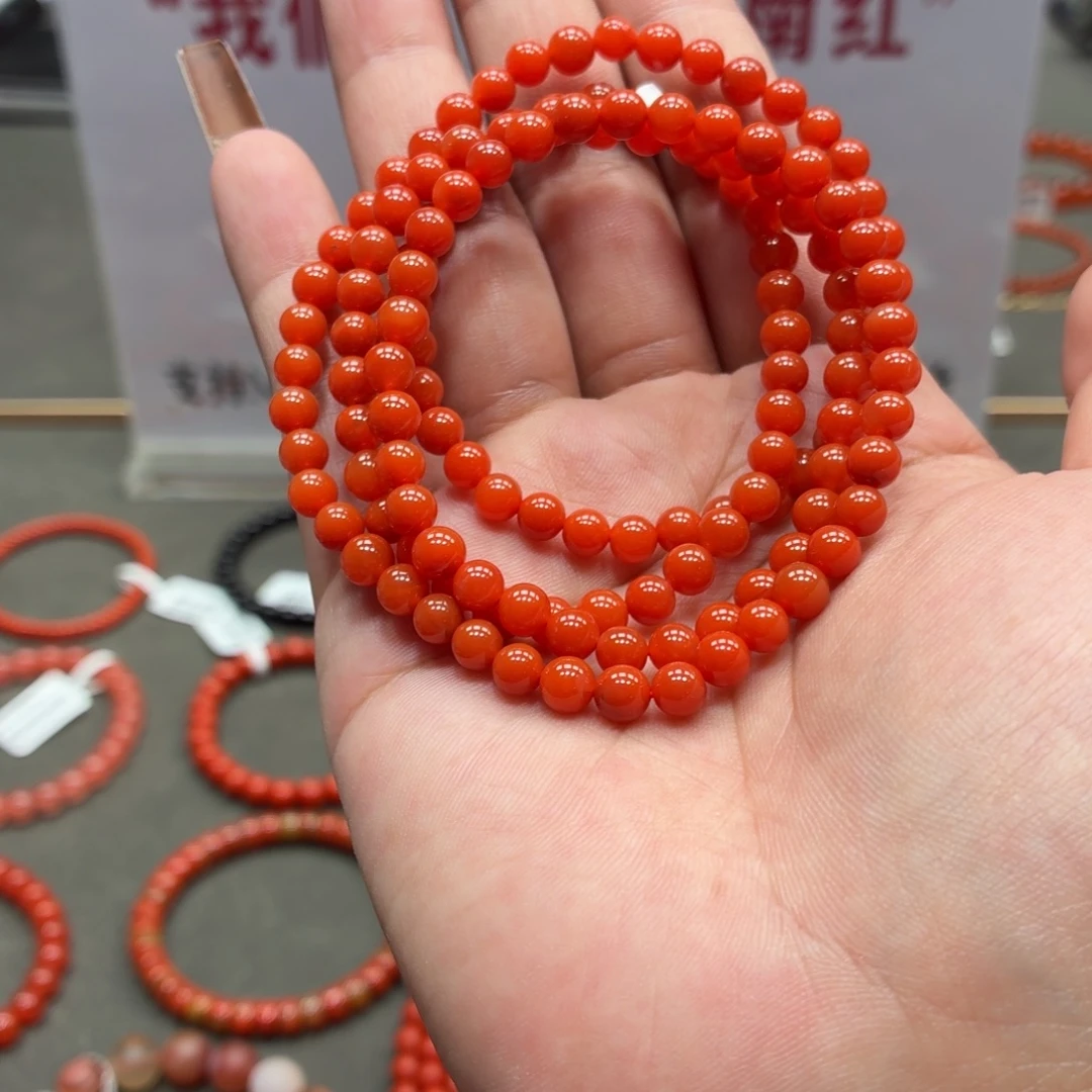 未镶嵌多圈南红玛瑙原矿保山南红柿子红多圈手串卡6+