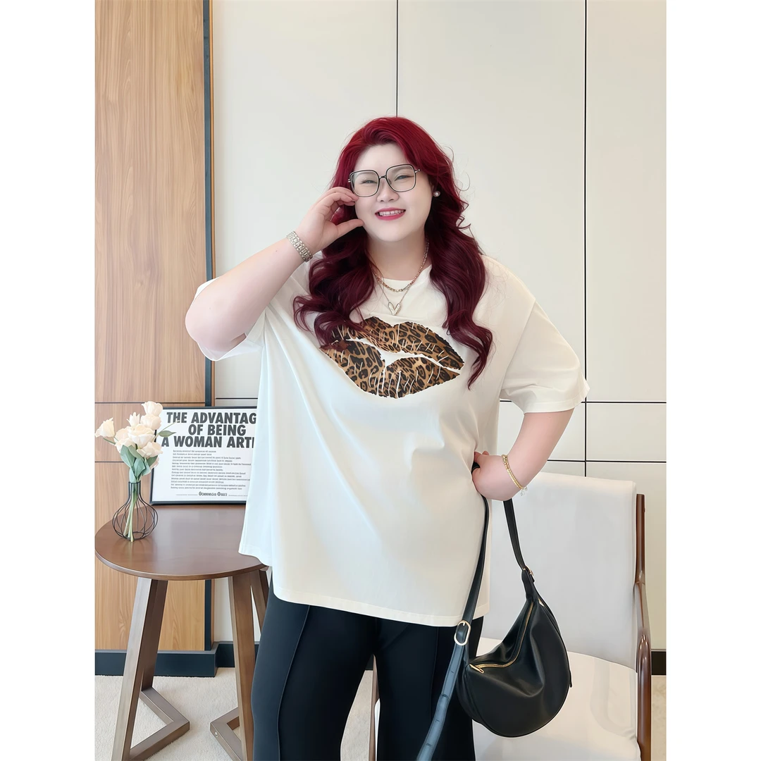 晴空碎片 / 慵懒风豹纹印花宽松休闲短袖 4312花契大码胖mm200斤