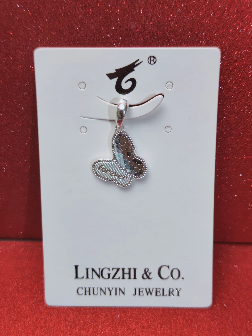 坠链均足银 足银9999碎冰冰蝴蝶吊坠百搭银色简约精美精致项链