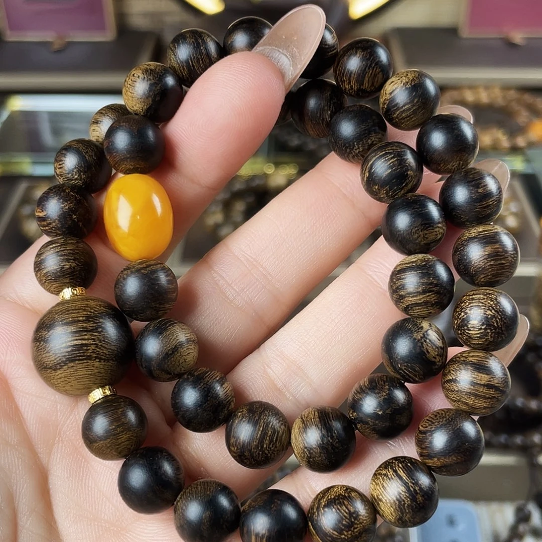 知***恩沉香手串越南芽庄老白棋玉化老料瘤子瘤疤虎斑1.0