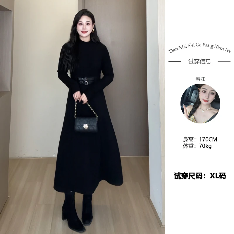 【浪漫重逢】蛋妹大码女装微胖mm秋冬显瘦遮胯气质连衣裙DM23259