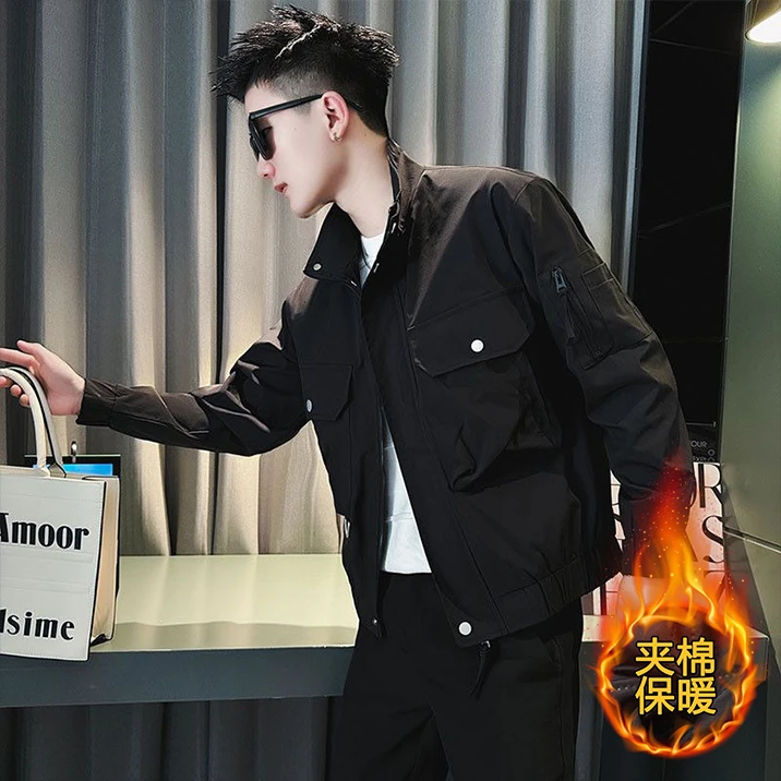 潮牌工装大口袋外套男春秋季2025新款痞帅夹克感时尚立领上衣