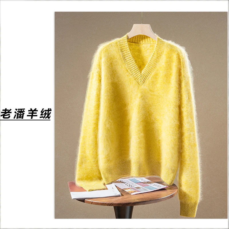 【阿宁】2025秋冬新款针织羊绒衫V领长袖宽松韩版短款保暖上衣YM109