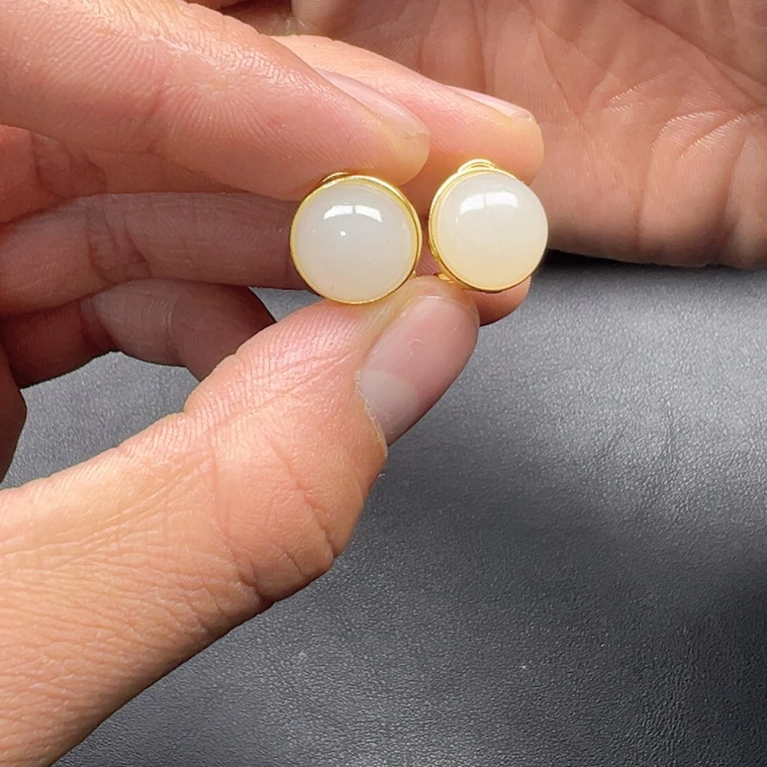 和田玉耳饰银S925镀金镶嵌多样性拍一发一