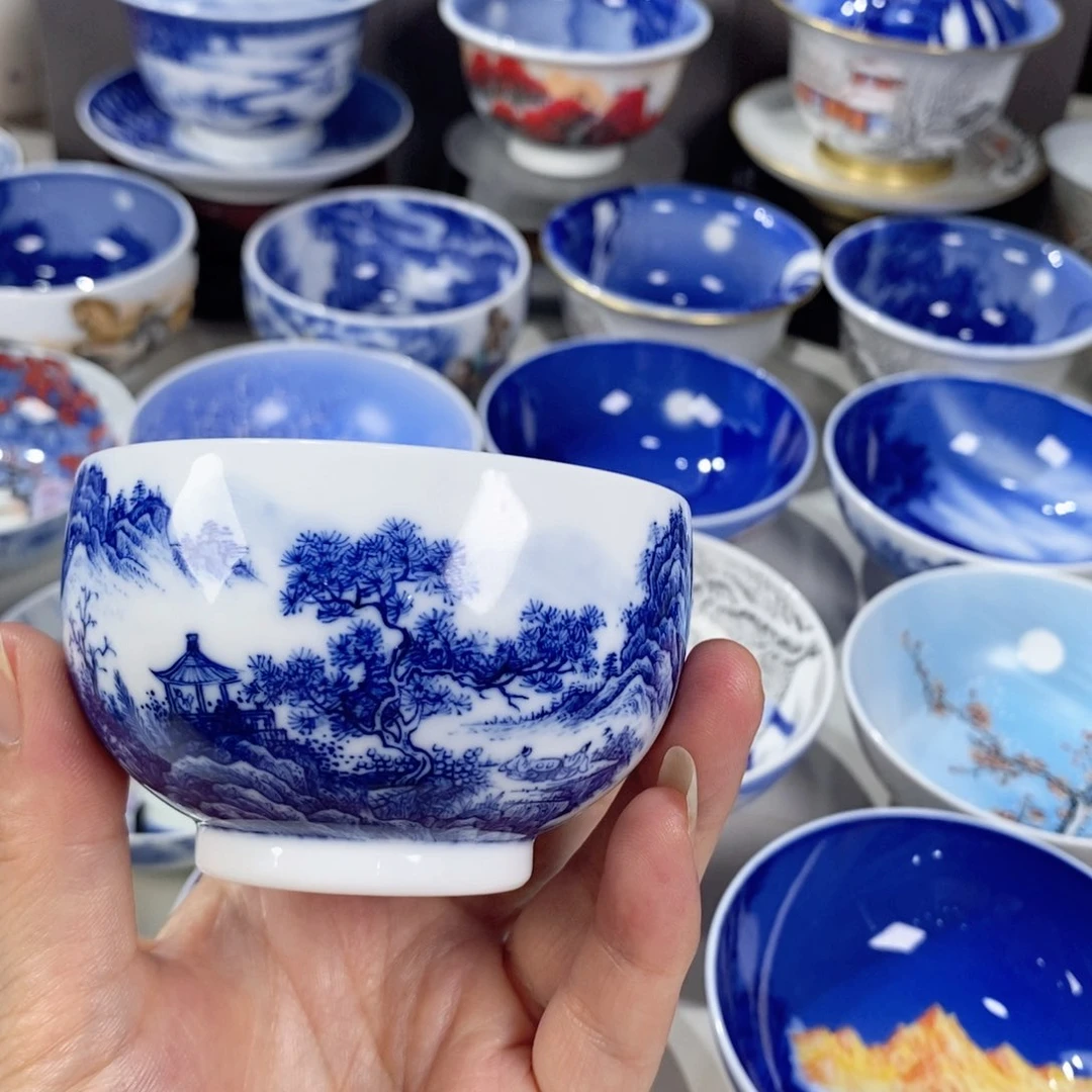 杯向*肉青花山水主人杯杯