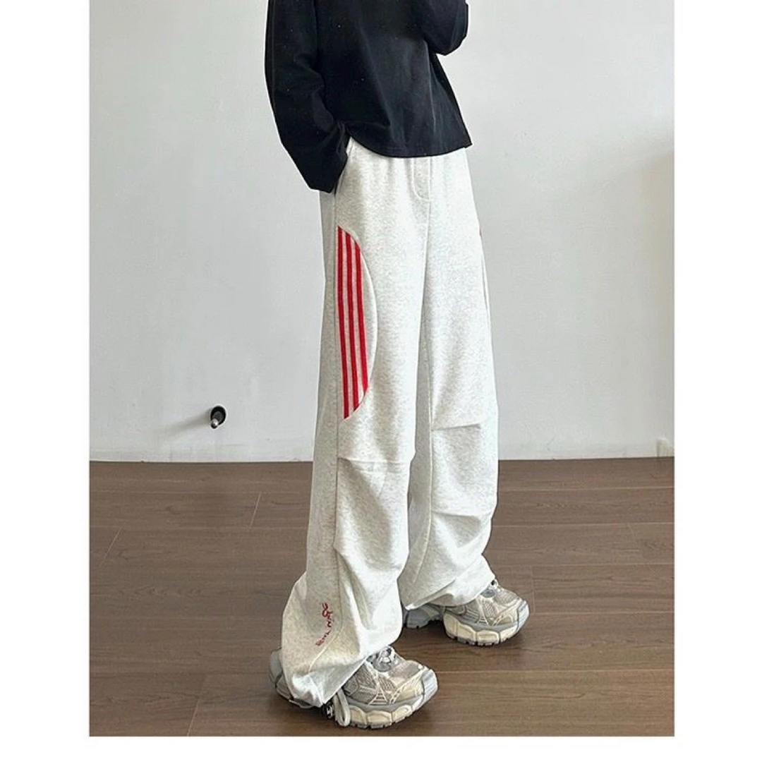 美式拼接条纹灰色卫裤男2025秋季潮牌宽松休闲运动裤hiphop伞兵裤