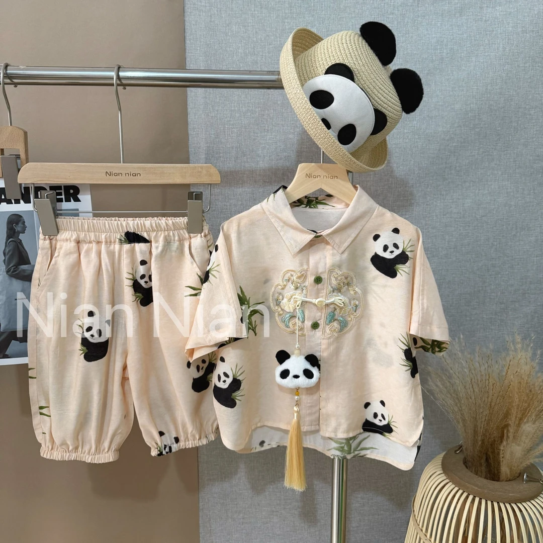 【念宝家】【A类】新款夏季儿童熊猫短裤套装中小童沙滩风轻肤