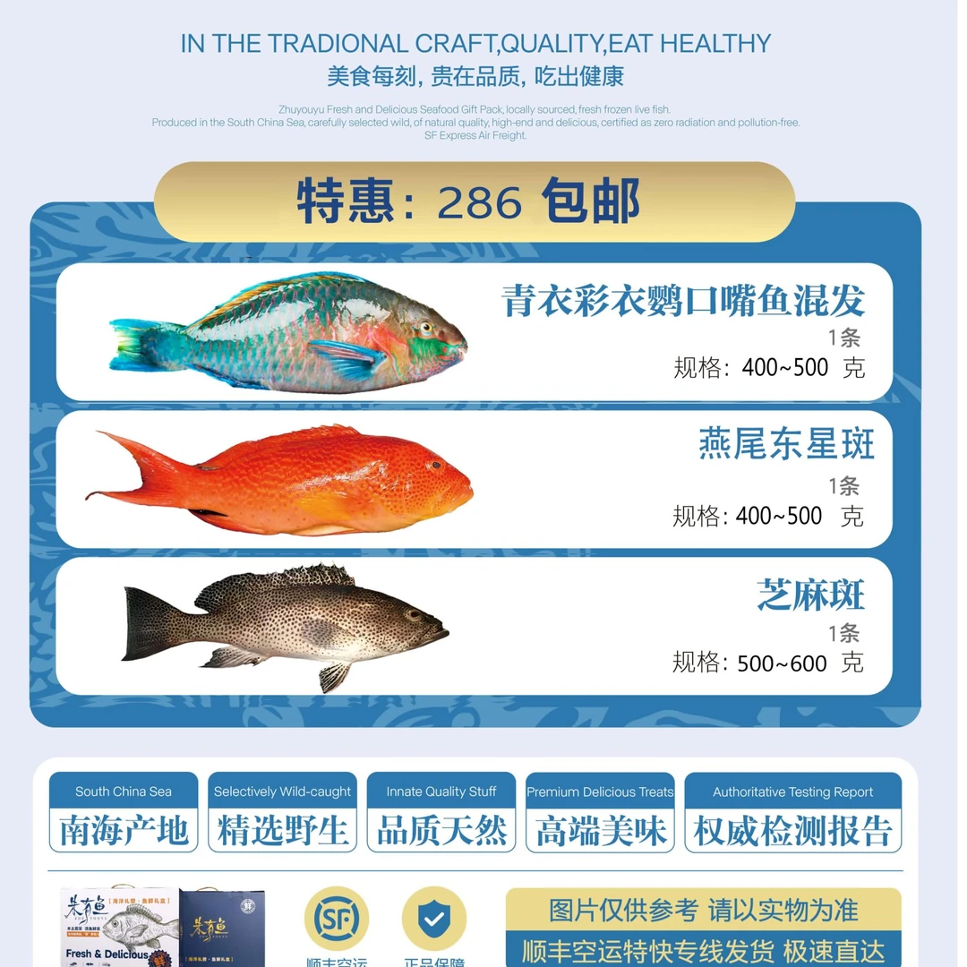 [朱有鱼]深海芝麻斑一只和野生青衣一只燕尾东星斑一只顺丰包邮