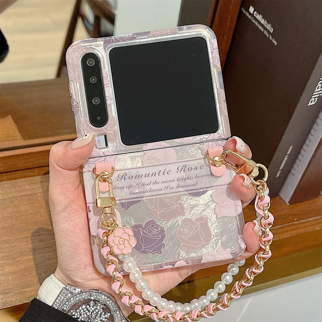 适用华purax手机壳女款pocket2折叠荣耀小米格子玫瑰花三星保护套