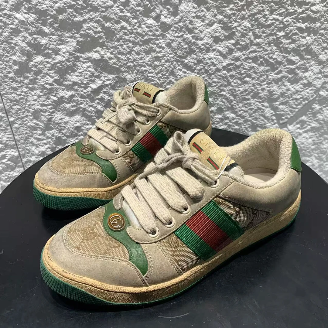 95新 GUCCI/古驰 36.5码/无配件/绿尾经典做旧复古百搭脏脏鞋1834