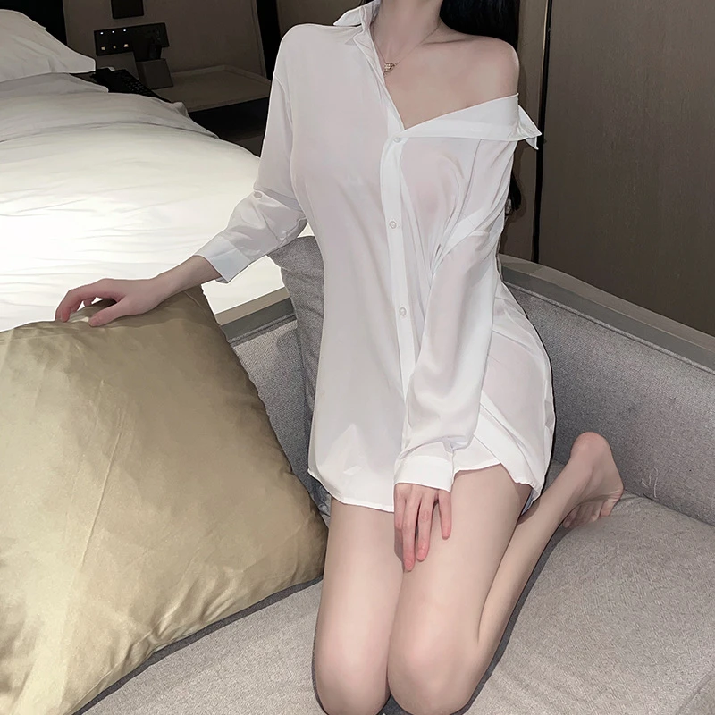 男友寸衫女小胸诱惑火辣大码性感衬衫诱惑套装欲纯睡衣