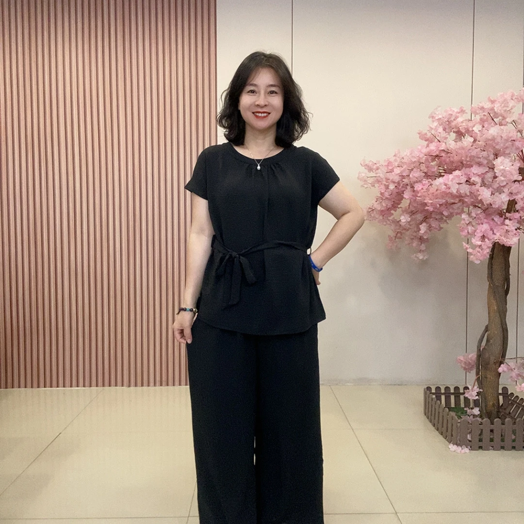 3531套装简约时尚大码显瘦女装气质上衣阔腿裤两件套夏季宽松遮肉