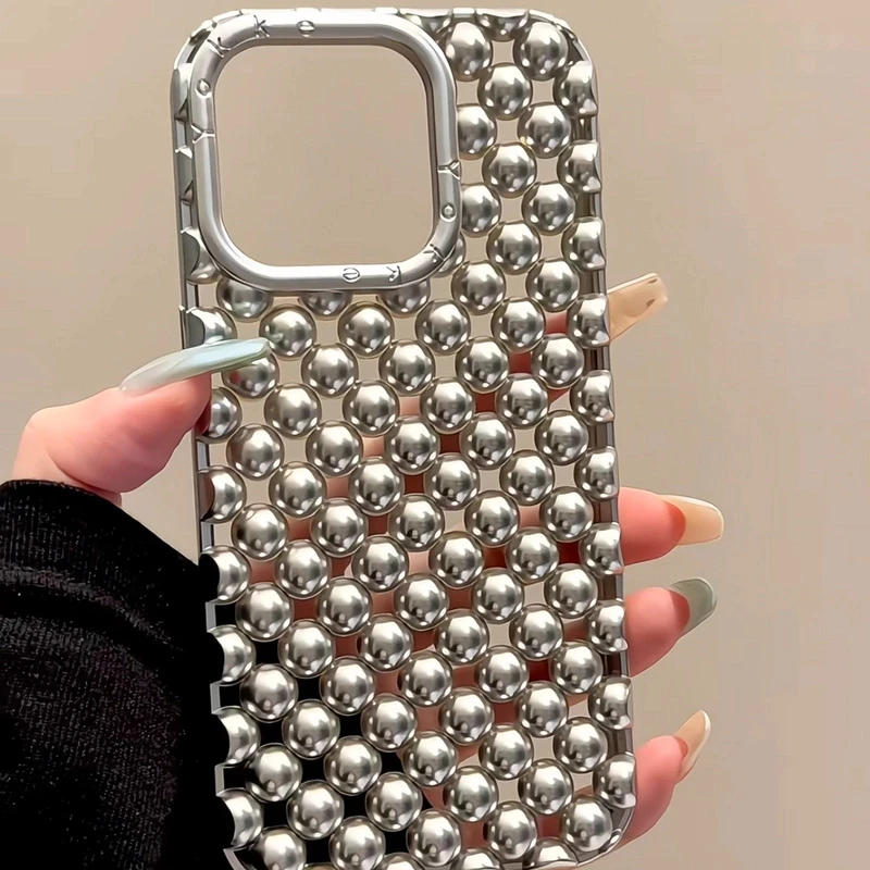 高级感镂空钢珠银色适用苹果16手机壳iphone15promax新款14软壳13