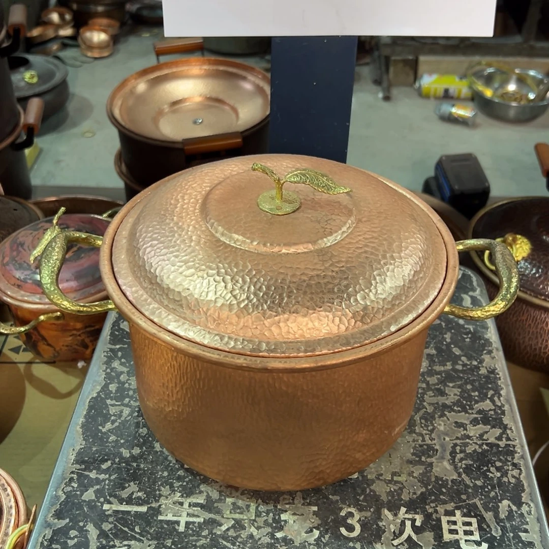 紫铜24cm电磁炉原色叶子盖加深直筒锅