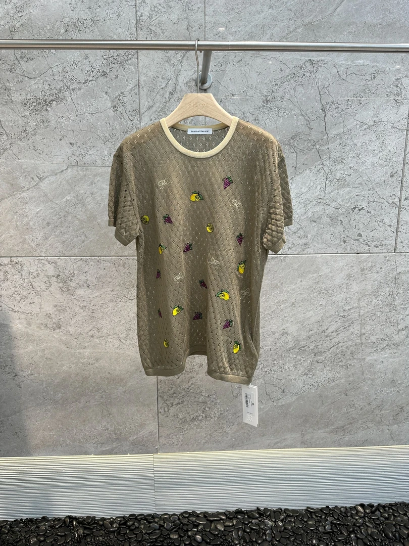 【JR】设计师品牌25年夏新品军绿水果印花T套头衫短袖S360352