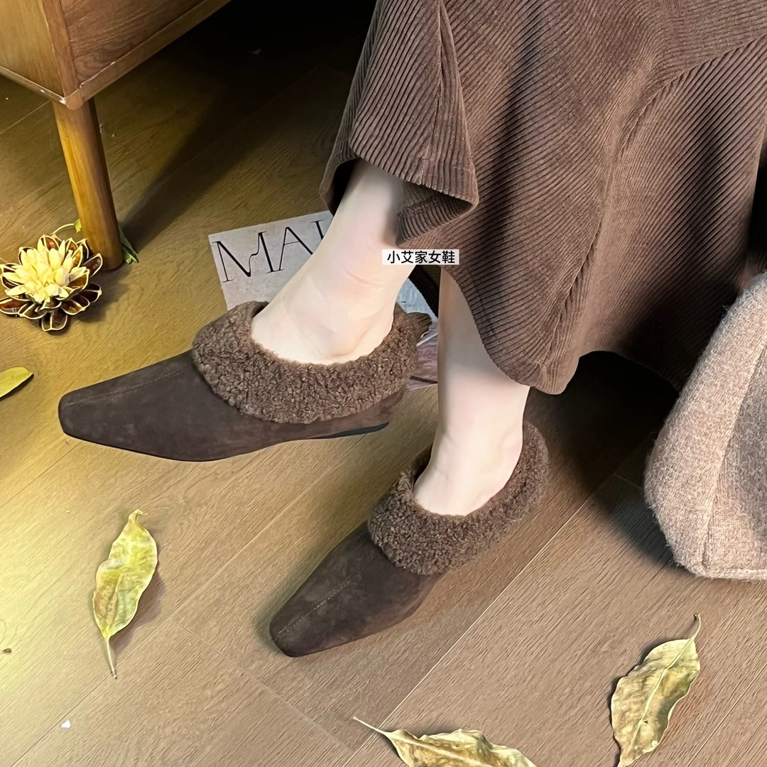 内增高加绒老钱保暖高级感灰色单鞋保暖棉鞋女鞋冬季毛毛鞋77-1