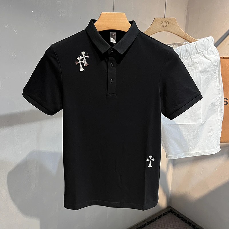 DeweLvum匠心制作！！一眼就爱上!新款商务修身透气翻领短袖t恤男潮