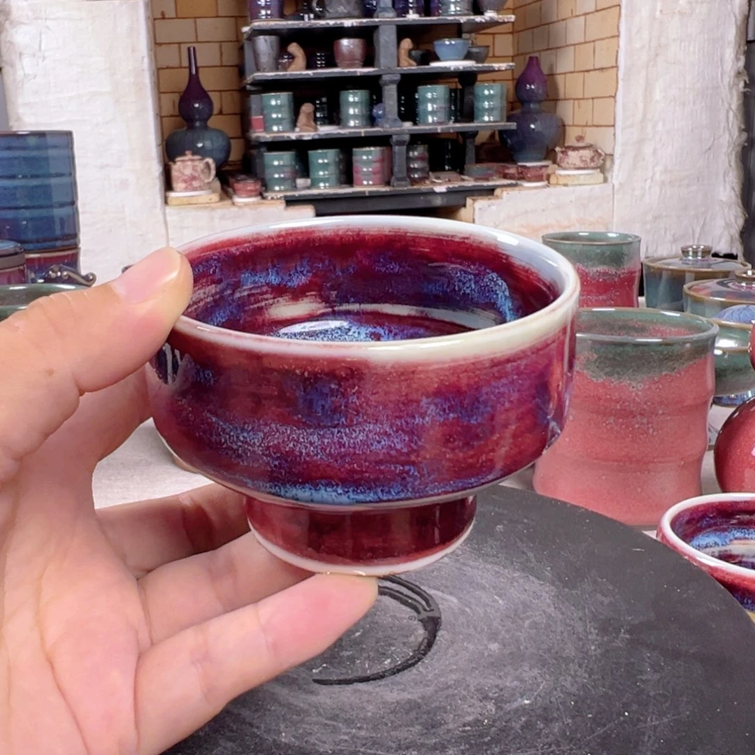 全手工高足杯满釉支烧满容100m l