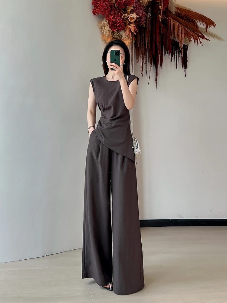 高级感定制阔腿裤两件套装女2025新款极简风ROW风显瘦休闲裤套装