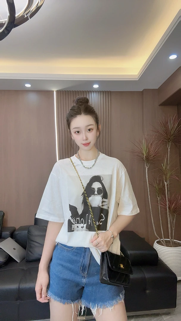 爆款短袖女T恤潮流宽松美式白色美女印花时尚上衣百搭打底衫休闲