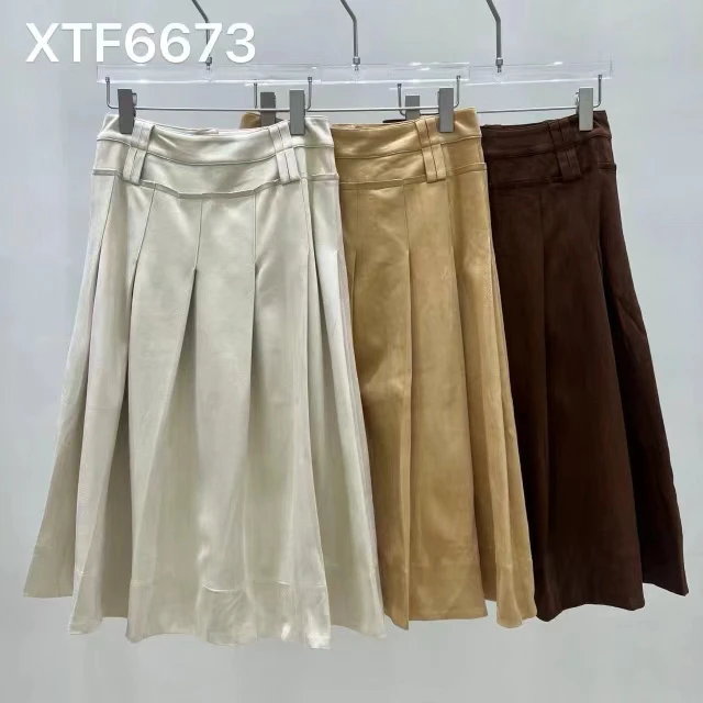 XTF6673百褶A字中长款半身裙