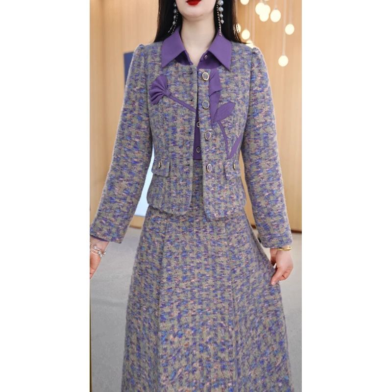 【两件套】春季设计感翻领洋气时尚气质中长款两件套套裙M-4XL