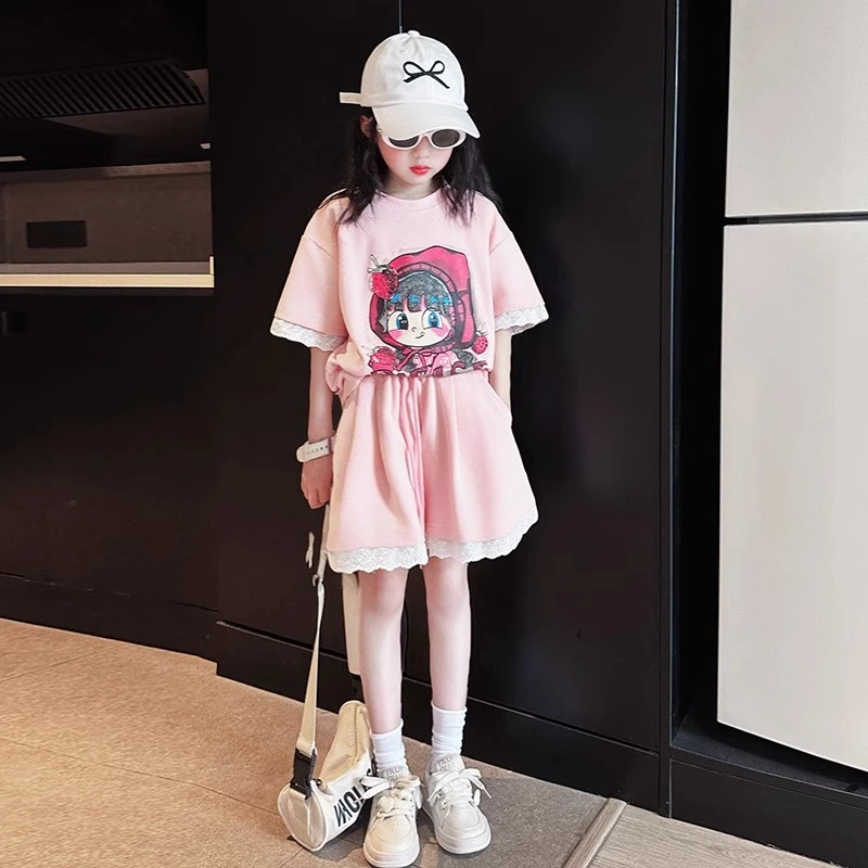 女童夏装套装2025新款洋气儿童夏季短袖短裤女孩时尚休闲两件套潮