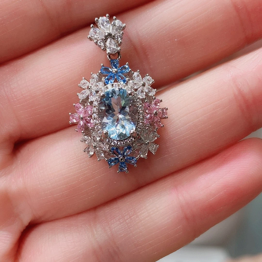 银S925镶嵌颈饰海蓝宝石