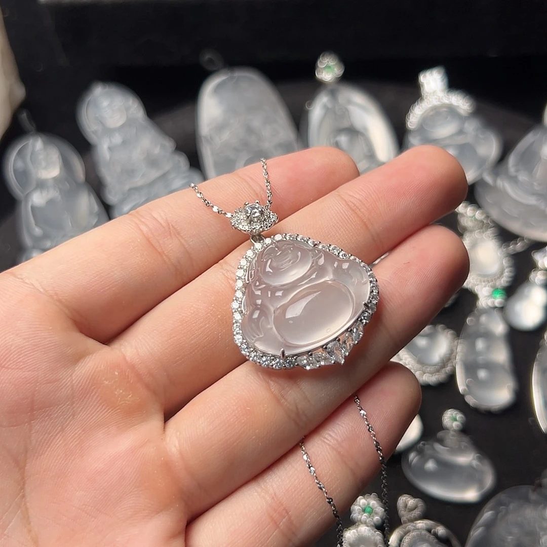 石英质玉银S925镀金镶嵌颈饰黑钢佛公镶嵌款