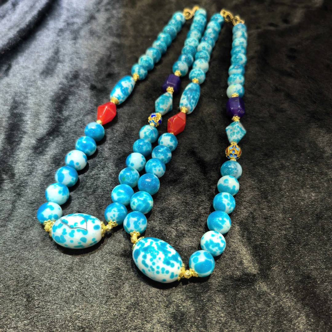 江德洋珠宝S8249天穹古孕蓝母石玛瑙蓝项链-多样性发货只发一件