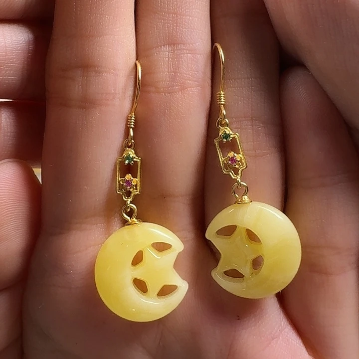 蜜蜡银S925镶嵌耳饰耳坠