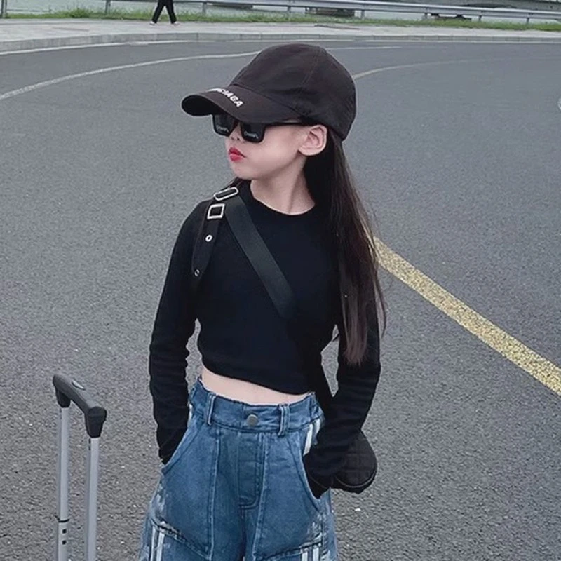 女童裤子秋装新款儿童洋气时髦工装裤中大童装春秋款牛仔长裤