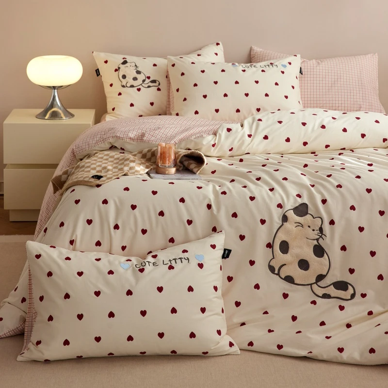 呆萌卡通刺绣纯棉四件套 亲肤透气被套床单床上用品