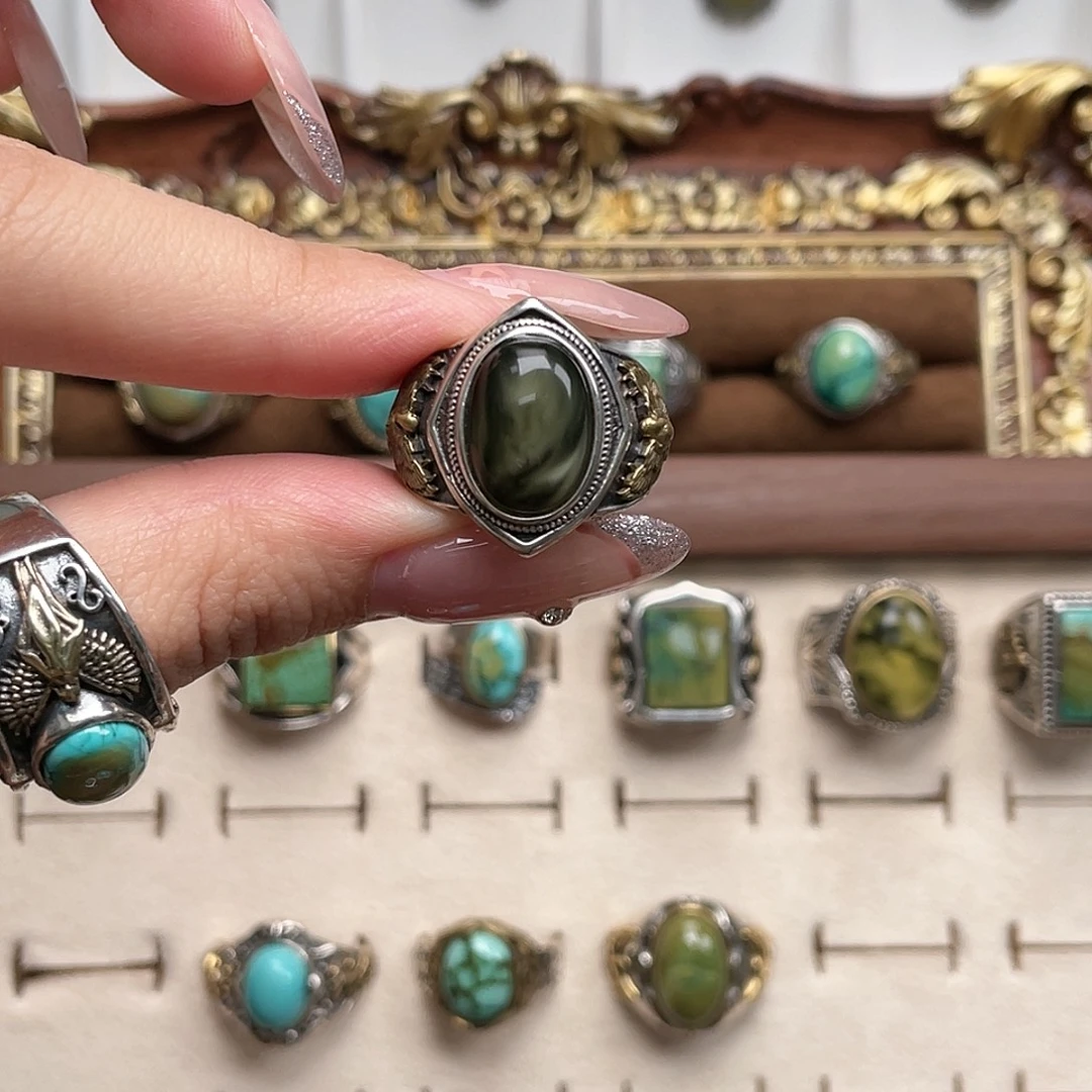 柚***叶蜜蜡银S925镶嵌戒指