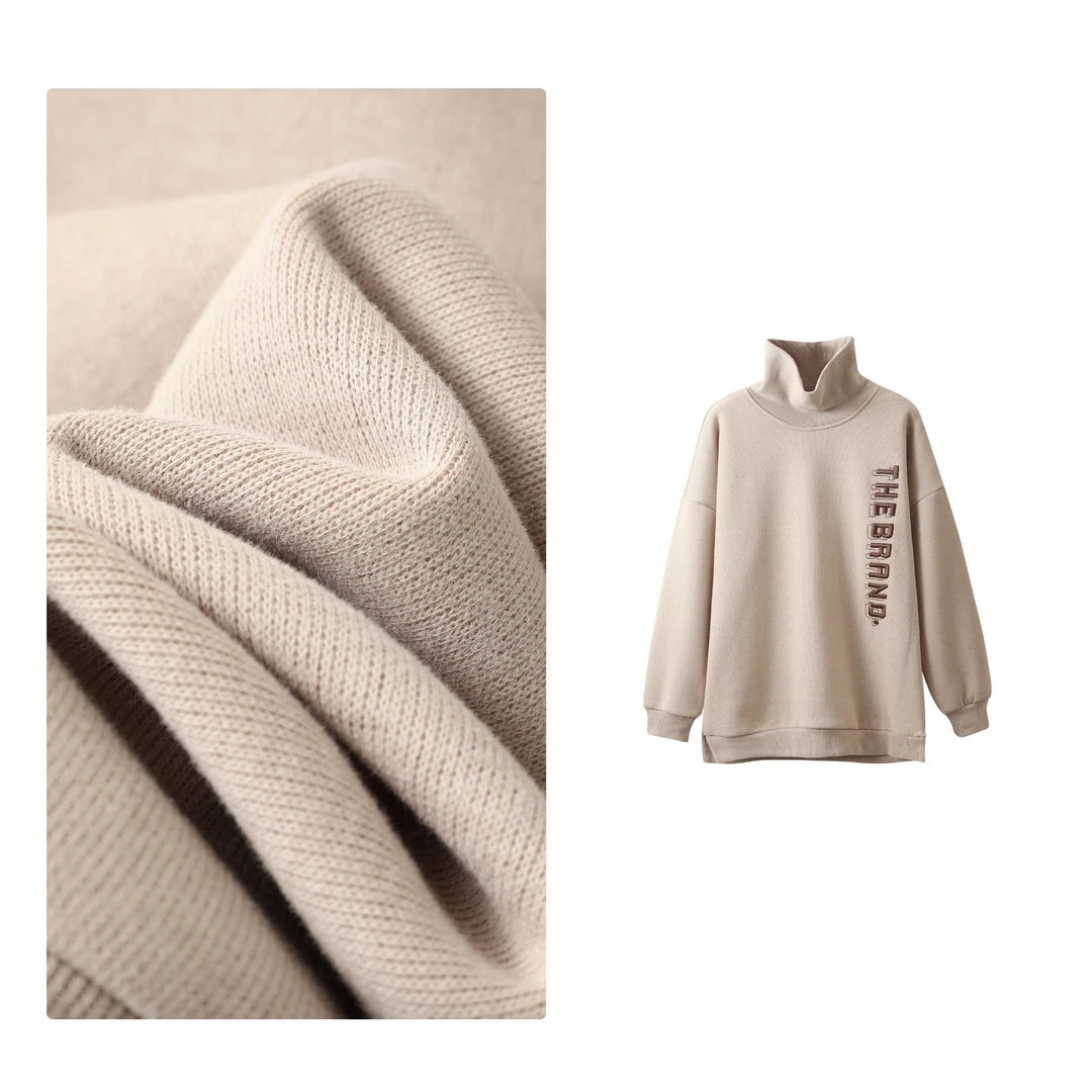 门店37&9！简约也舒适~加绒加厚字母设计高领百搭卫衣女C19691