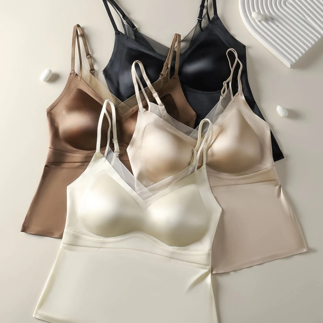 春夏女式吊带运动一体式打底背心美背内衣含桑蚕丝莫代尔凉感无痕