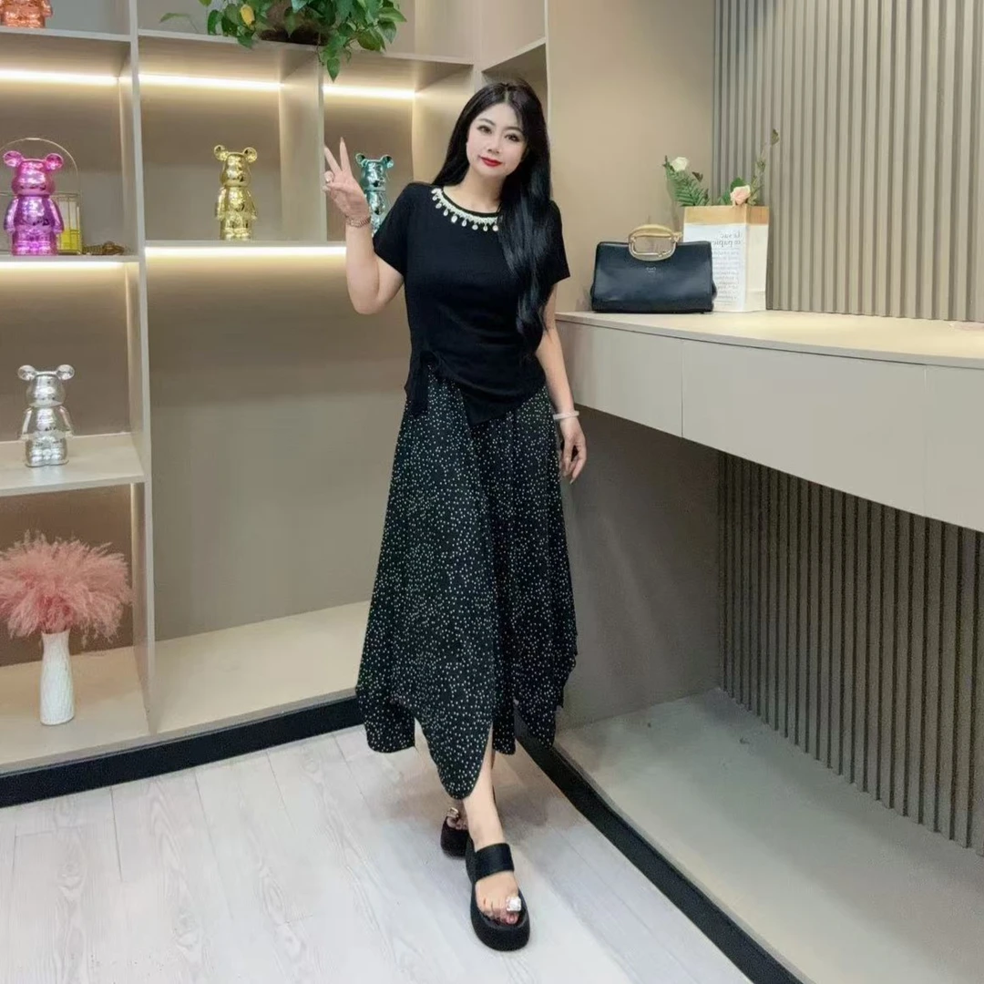夏季套装-甜 3897时尚潮流领口设计洋气百搭款胖MM大码女装新款
