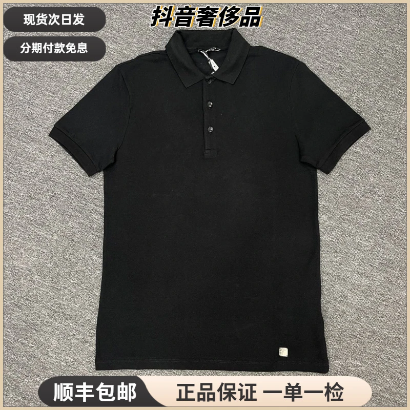 全新未使用 VERSACE/范思哲 衣领图案polo衫夏季黑T恤短袖